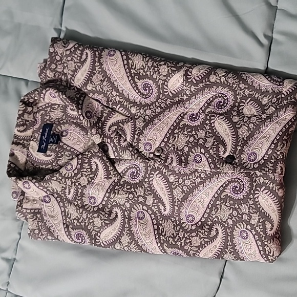 Paul Fredrick Other - Paul Fredrick 100% Silk Grey/White/Purple Paisley Print LS BD Men's XXL